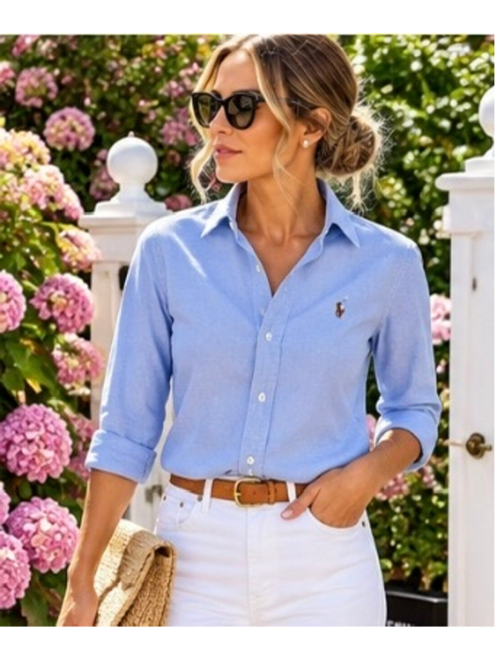 Women's Polo Ralph Lauren Button Down Shirt, Blue, Size 6 Cotton Classic NWT